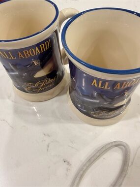 Warner Bros. Polar Express Cream and Blue Ceramic Mug Set